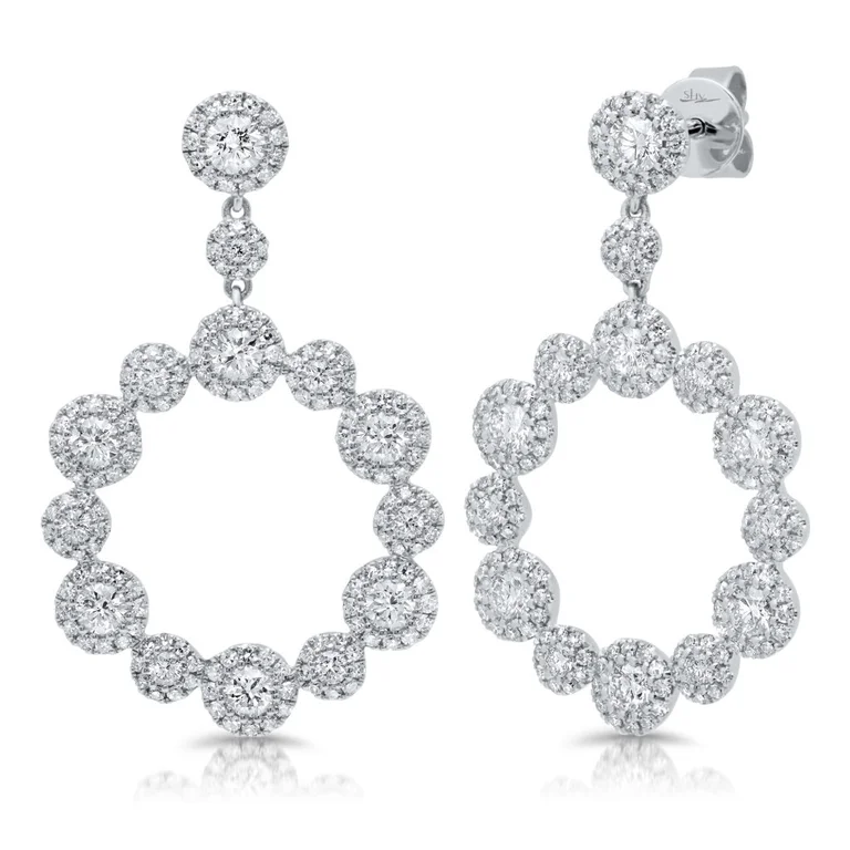 Elegant Dangle Earrings For Elegant Events-14K White Gold Diamond Halo Circle Dangle Earrings