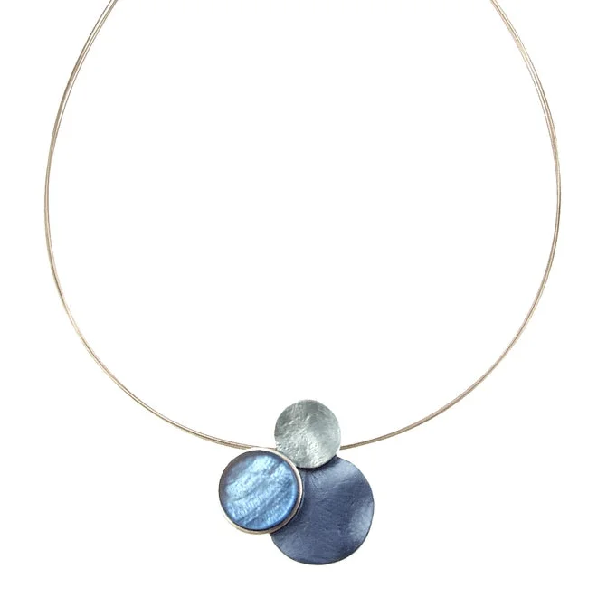 Statement Gold Chain Necklaces For Fashion Statements-Light Blue Triple Circle Necklace