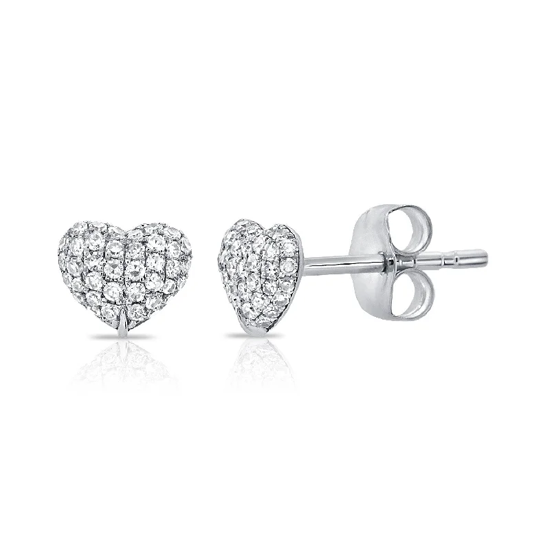 Classic Stud Earrings For Timeless Style-14K White Gold Diamond Puffy Heart Stud Earrings