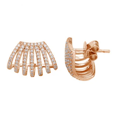 Luxury Diamond Earrings For Elegant Nights-14K Rose Gold Multi Row Caged Diamond Earring