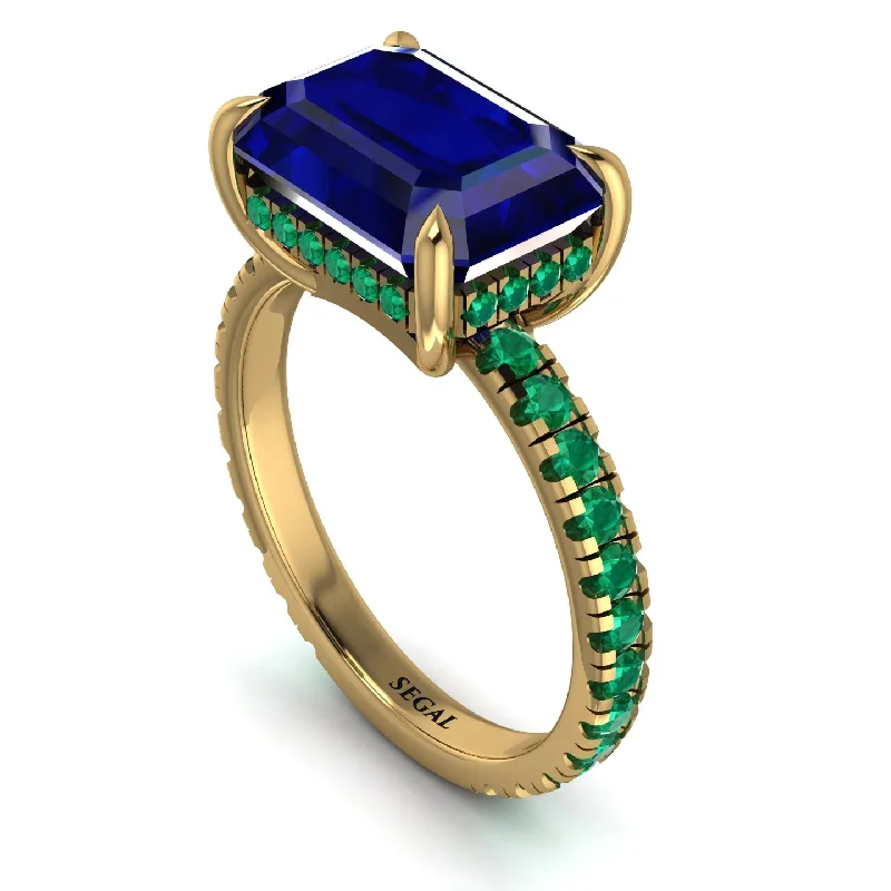 Elegant Engagement Rings For Classic Brides-Emerald-Cut Sapphire Pavé Engagement Ring - Daphne No. 28