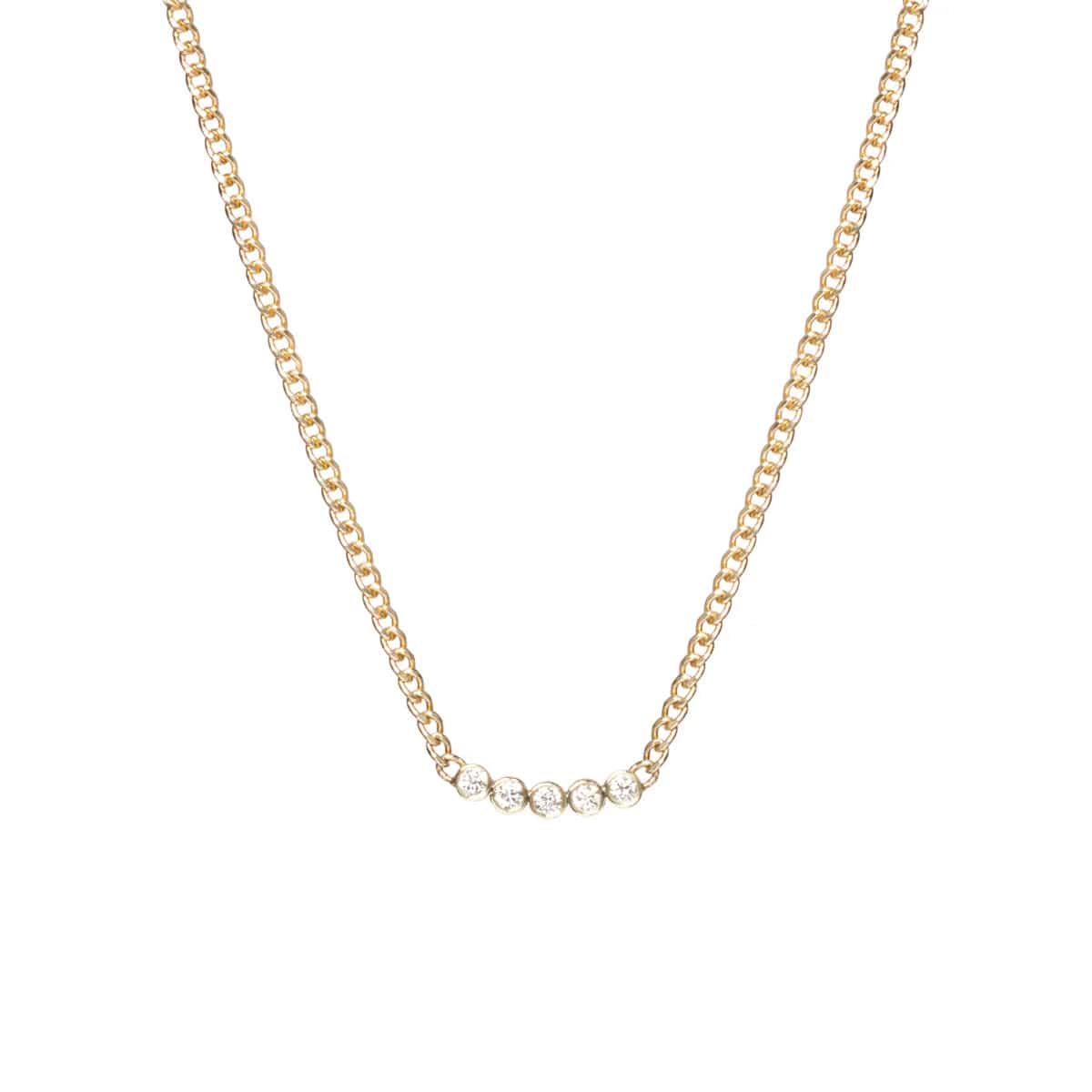 Custom Infinity Necklaces For Meaningful Gifts-14k Five Diamond Bezel Extra Small Curb Chain Necklace