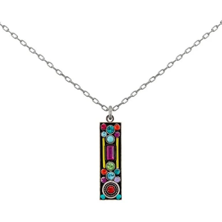 Trendy Chain Necklaces For Fashionistas-Architectural Multicolor Long Rectangle Pendant Necklace