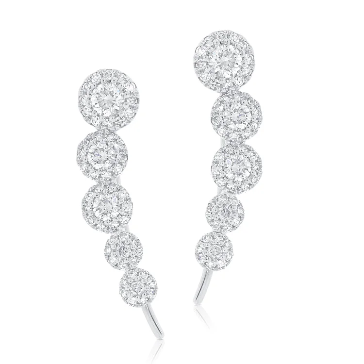 Designer Earrings For Fashionable Style-14K White Gold Diamond Five Halo Ear Climber Earrings