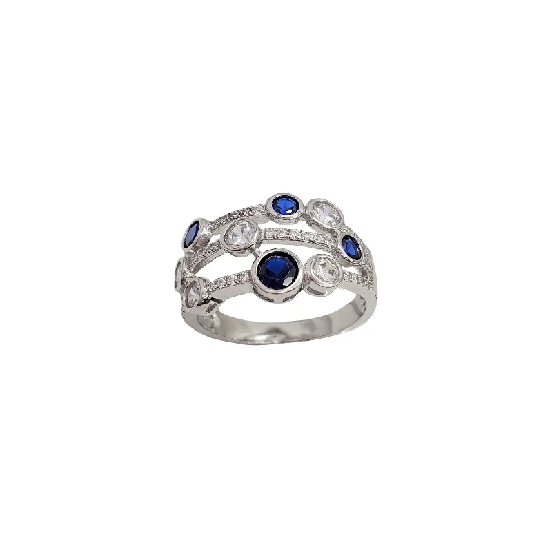 Custom Promise Rings For Fashionistas-Blue and White Stones Ring (Silver)