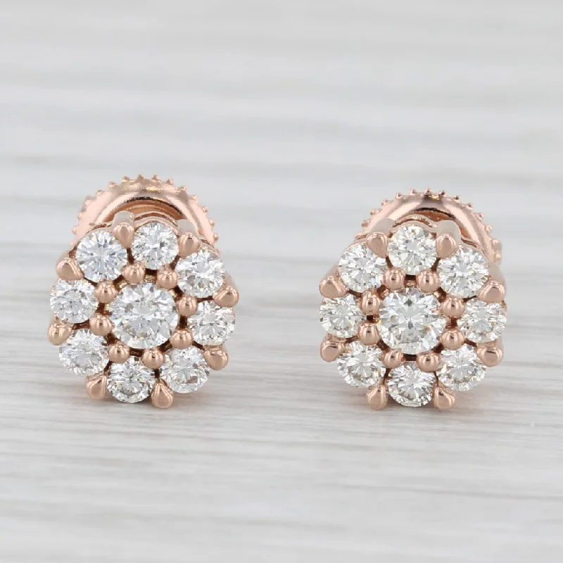 Handcrafted Earrings For One-Of-A-Kind Style-0.60ctw Diamond Cluster Stud Earrings 10k Rose Gold Screw Back Studs