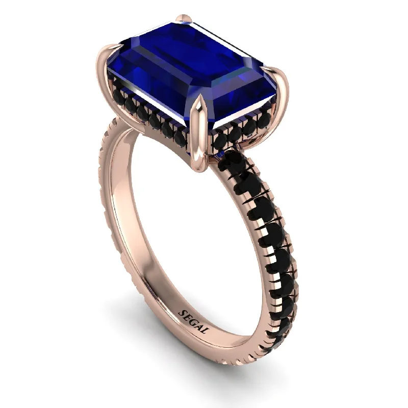 Classic Birthstone Rings For Custom Gifts-Emerald-Cut Sapphire Pavé Engagement Ring - Daphne No. 44