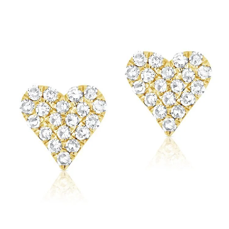 Silver Stud Earrings For Elegant Looks-14K Yellow Gold Diamond Heart Stud Mini Earrings