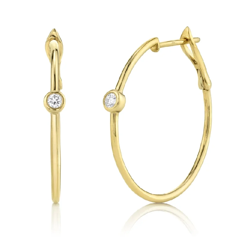 Gold Earrings For Bold Fashion Statements-14K Yellow Gold Diamond Bezel Hoop Earring