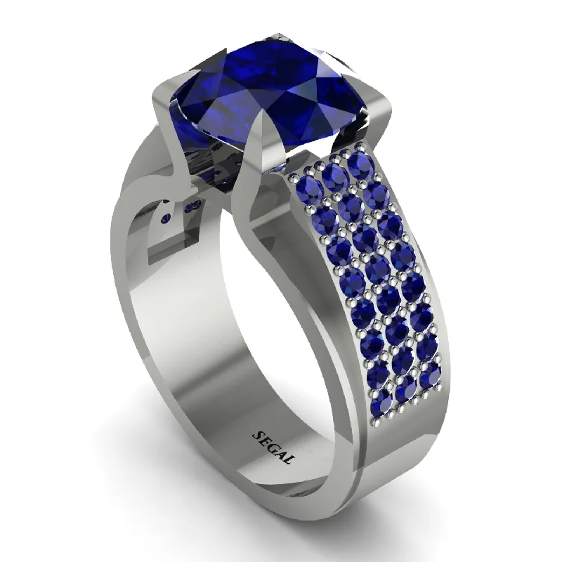 Beautiful Wedding Rings For Couples-Round Cut Sapphire 14K Gold Pave Engagement Ring - Saylor No. 75