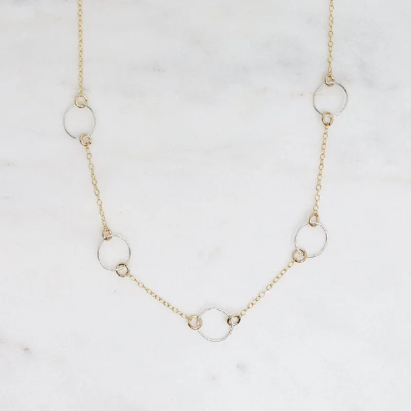 Elegant Layered Necklaces For Brides-14k Gold Filled Chain with Small Sterling Silver Hoops Necklace