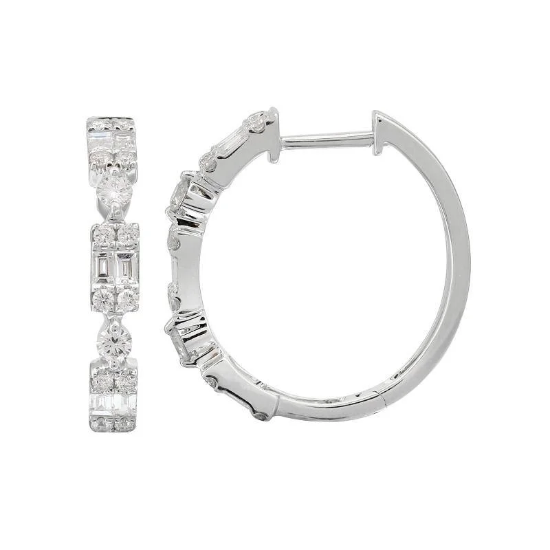 Trendy Hoop Earrings For Fashion Forward-14K White Gold Round + Baguette Cluster Hoop Earrings