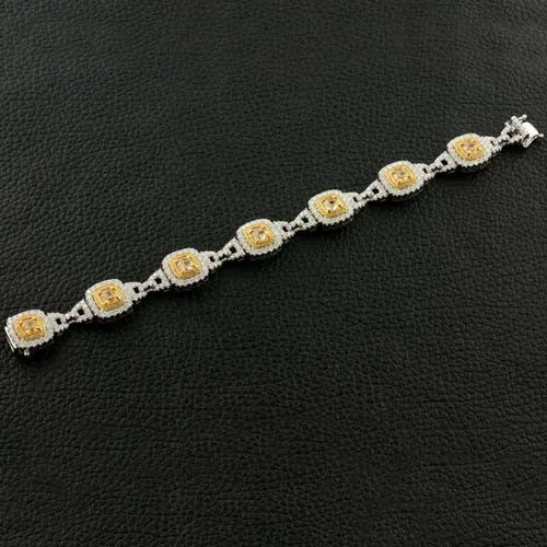 Bracelets With Round Designs-Cushion cut Yellow Diamond Bracelet