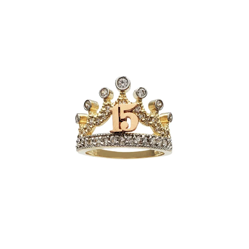 Personalized Cocktail Rings For Special Occasions-15 Years Birthday Crown Ring (14K)