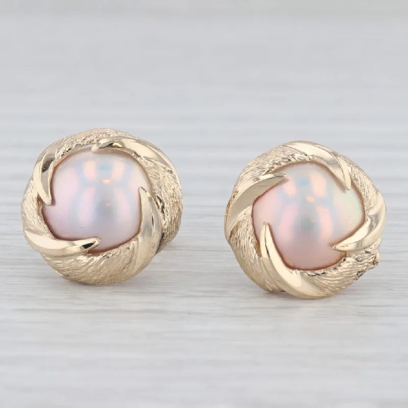 Statement Hoop Earrings For Casual Wear-Mabe Pearl Stud Earrings 14k Yellow Gold Cabochon Solitaires