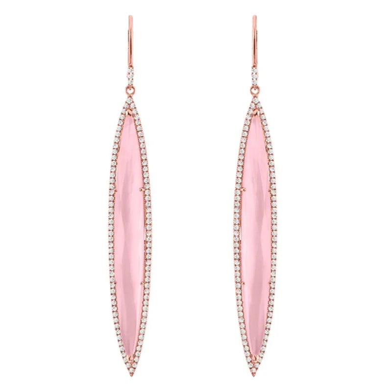 Classic Crystal Earrings For Wedding Style-14K Rose Gold Pink Quartz Drop Earring