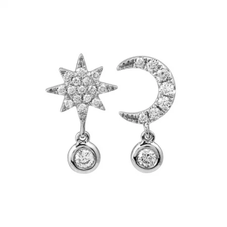 Trendy Resin Earrings For Creative Styles-14k White Gold Moon & Star Diamond Stud Earrings