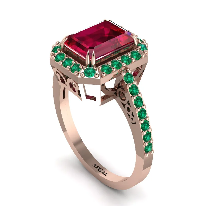 Custom Stackable Rings For Fashion Lovers-Emerald Cut Ruby Vintage-Inspired Engagement Ring - Addilyn No. 26