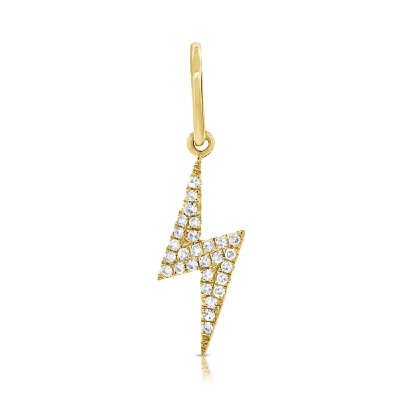 Chic Boho Earrings For Festivals-14K Yellow Gold Diamond Lightning Bolt Charm