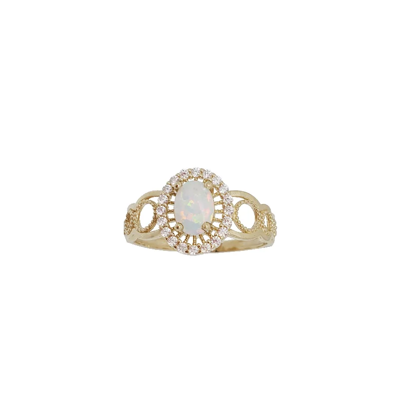 Men’s Gold Rings For Elegant Style-Zirconia Opal Fancy Ring (14K)