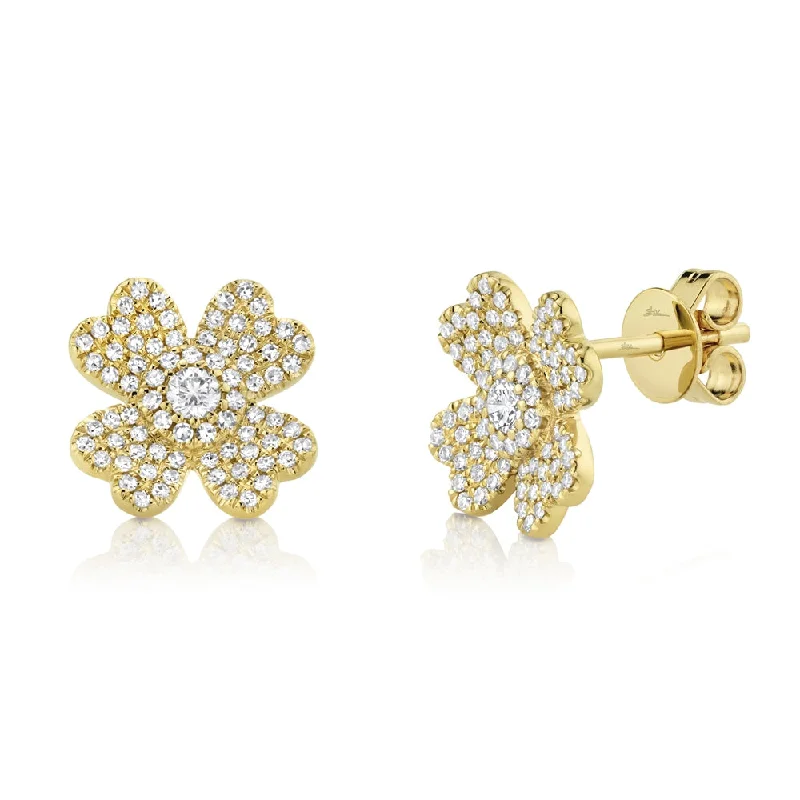 Geometric Drop Earrings For Modern Fashion-14K Yellow Gold Diamond Clover Stud Earrings