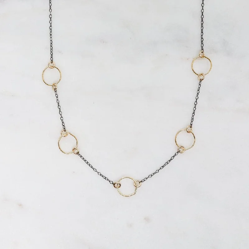 Beautiful Bead Necklaces For Summer Fashion-Oxidized Chain with Small Gold Filled Hoops Necklace