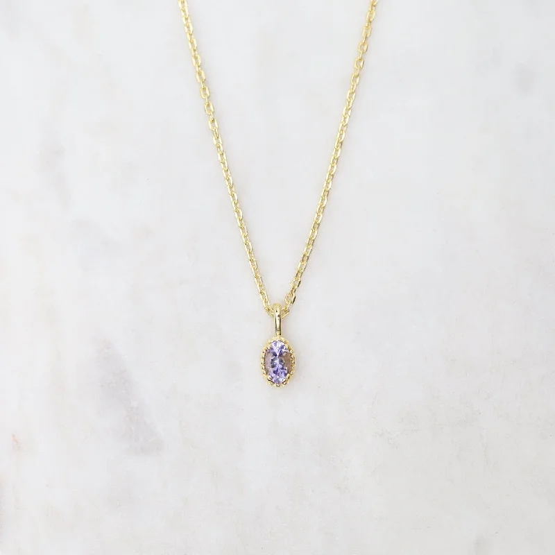 Colorful Gemstone Chain Necklaces For Fun Vibes-Gold Vermeil Oval Tanzanite with Milgrain Edge Necklace