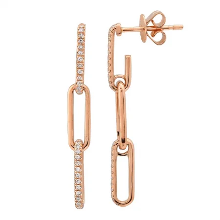 Fashionable Earrings For Day-to-Night Looks-14k Rose Gold Diamond Link Dangling Paper Clip Earrings