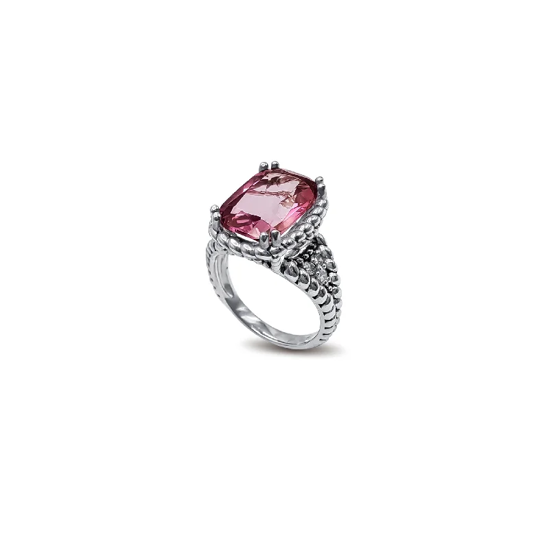 Beautiful Silver Rings For Wedding Bands-Pink Zirconia Braided Vintage Lady Ring (Silver)