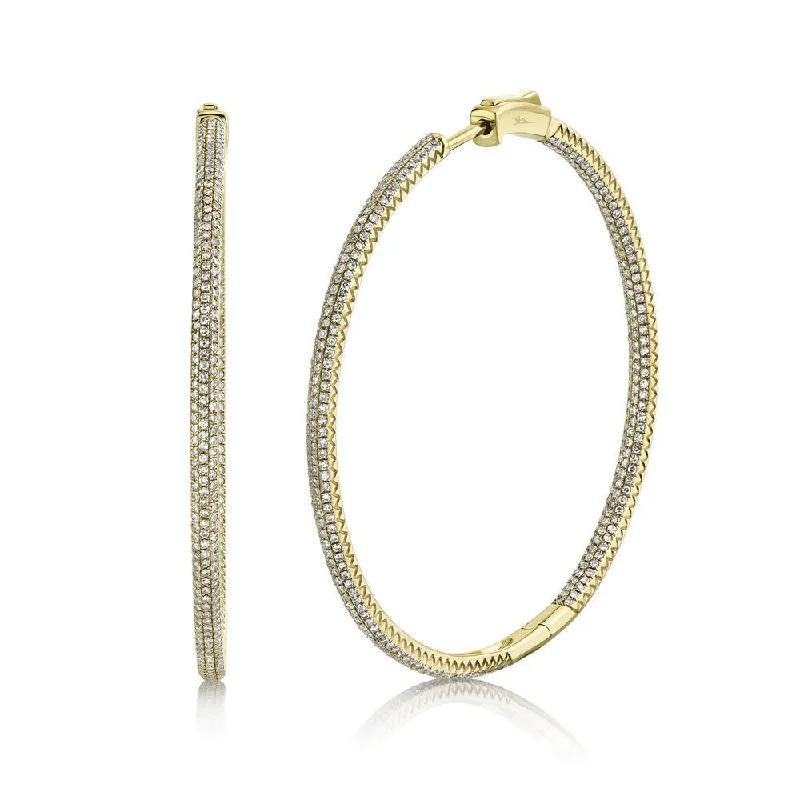 Handmade Earrings For Women-14K Yellow Gold Diamond Pave Hoop Inside/Outside Earrings