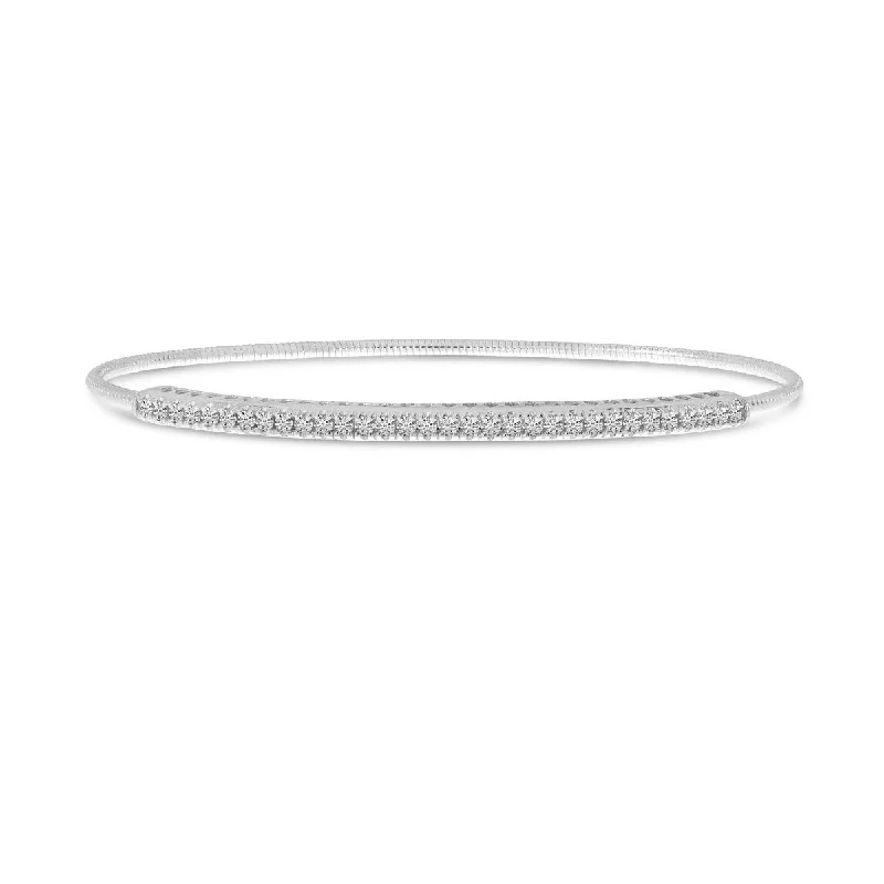 Bracelets With Custom Engravings-14K White Gold Diamond Expandable Bracelet BVB1061W