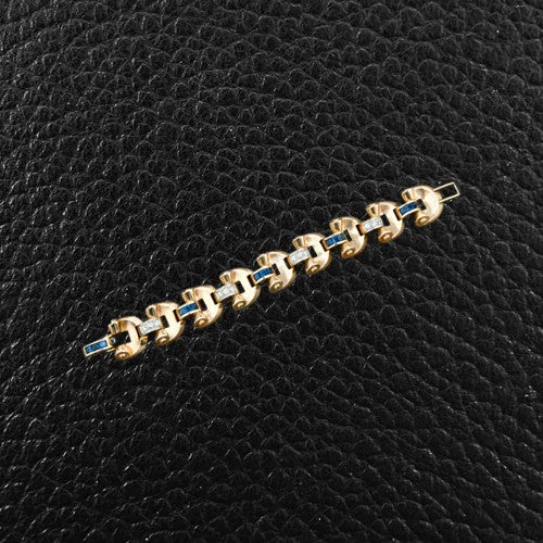 Bracelets For A Pop Of Color-Sapphire, Diamond & Yellow Gold Retro Bracelet