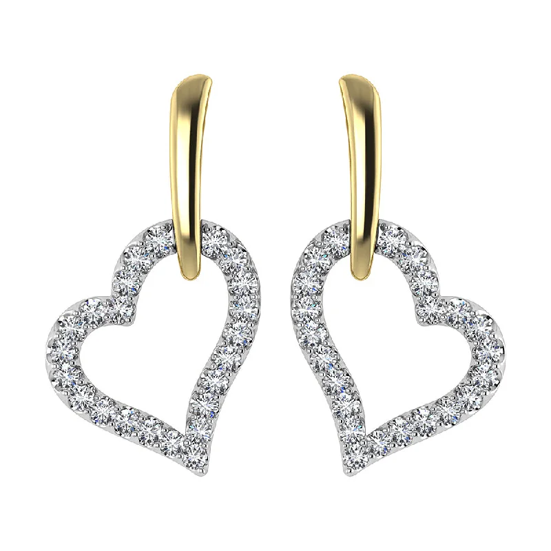 Large Statement Earrings For Parties-10K Yellow Gold 1/5 Ct.Tw. Diamond Heart Earrings