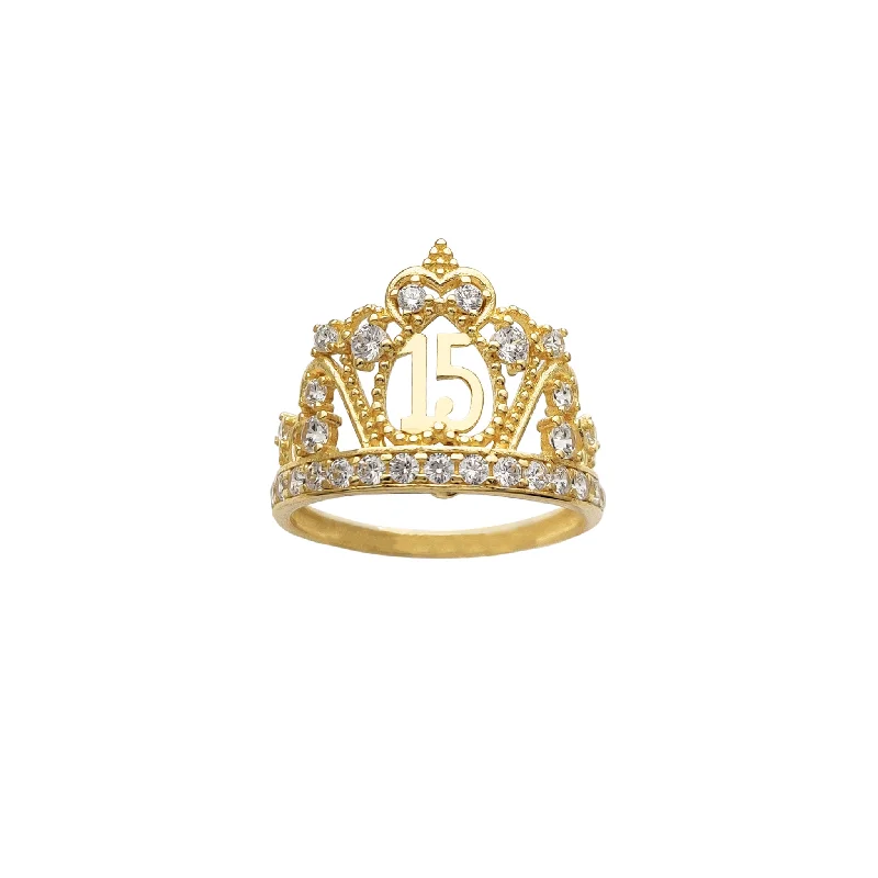 Fashionable Stackable Rings For Trendy Looks-Queen's Crown "15" Quinceañera Ring (14K)