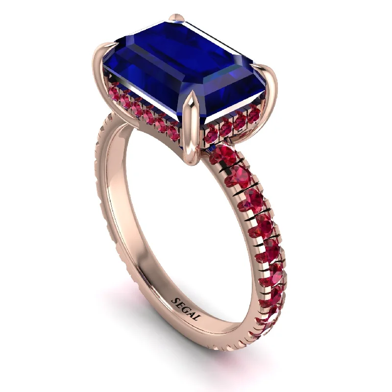 Stunning Birthstone Rings For Weddings-Emerald-Cut Sapphire Pavé Engagement Ring - Daphne No. 59