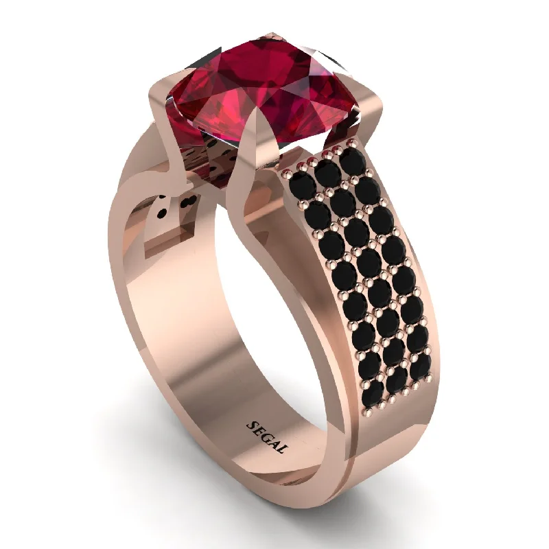 Fashionable Stackable Gemstone Rings For Trendy Looks-Round Cut Ruby 14K Gold Pave Engagement Ring - Saylor No. 41