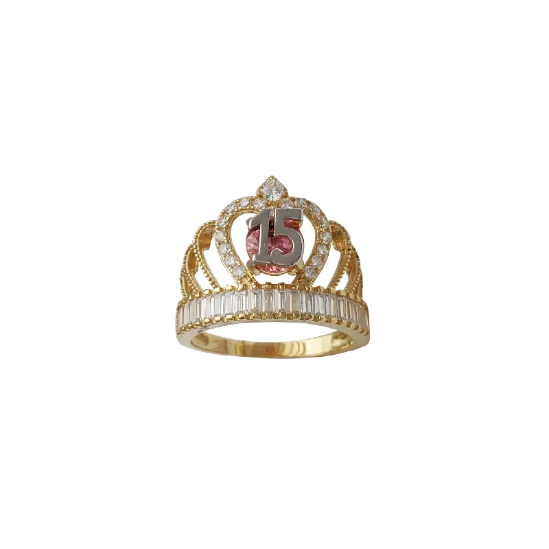 Unique Diamond Engagement Rings For Brides-Baguette & Round Tiara Quinceañera 15-years Ring (14K)