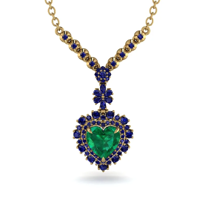 Elegant Crystal Pendant Necklaces For Brides-Heart Emerald Royal Vintage Gold Necklace - Gia No. 64