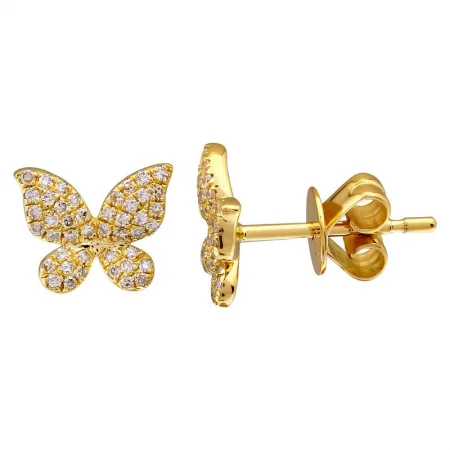 Custom Earrings For Wedding Jewelry-14K Yellow Gold Butterfly Diamond Earrings