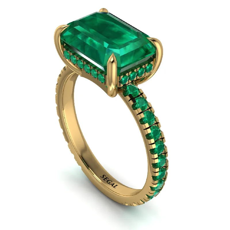 Gemstone Cocktail Rings For Bold Fashion-Emerald-Cut Emerald Pavé Engagement Ring - Daphne No. 19