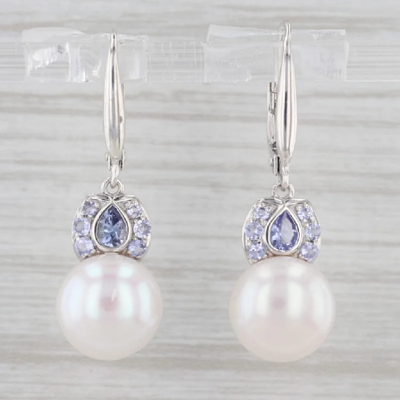 Long Tassel Earrings For Stylish Look-Cultured Pearl Tanzanite Dangle Earrings Sterling Silver Honora Lever Backs