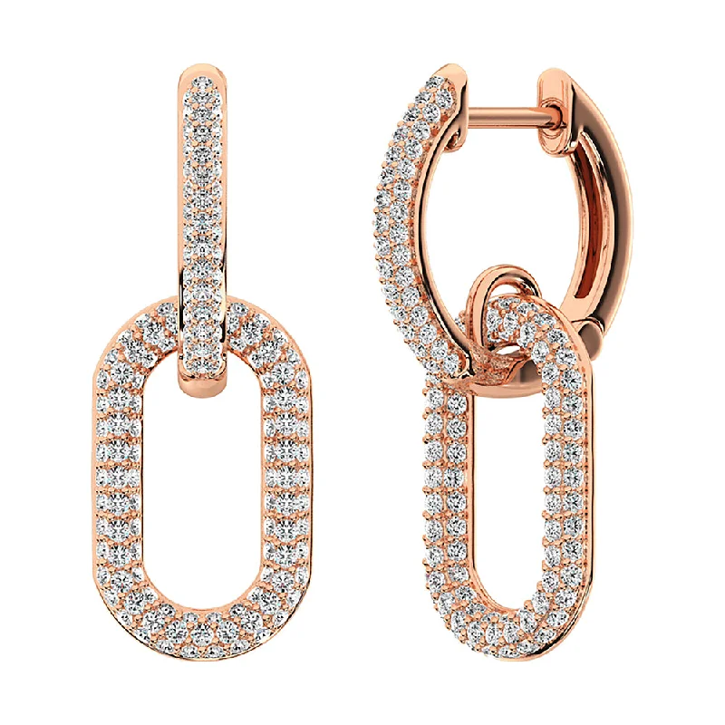 Elegant Swarovski Earrings For Evening Wear-14K Rose Gold 1 Ct.Tw. Diamond Hoop Earrings