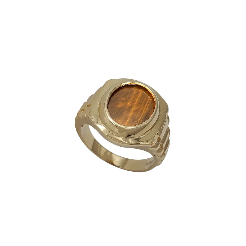 Fashionable Stack Rings For Trendy Looks-Oval Mahogany Textured Presidential Signet Ring (14K)