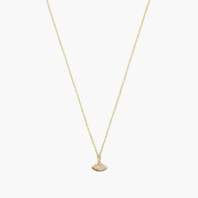 Classic Gold Necklaces For Everyday Style-14k Yellow Gold Evil Eye Necklace with Diamond