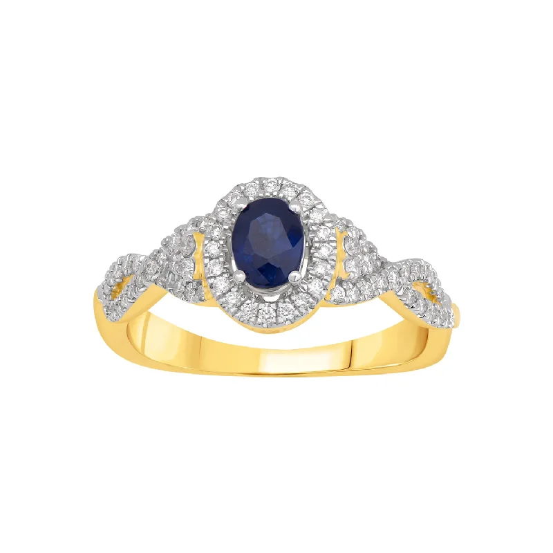 Custom Gemstone Engagement Rings For Brides-Halo Diamond With Sapphire Ring (14K)