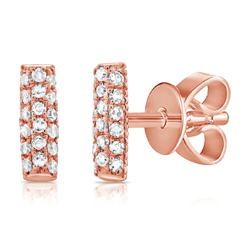 Statement Earrings For Special Events-14K Rose Gold Diamond Pave Mini Bar Earrings