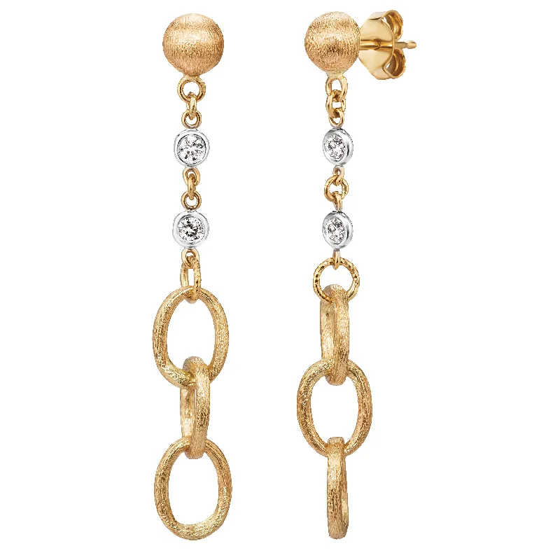 Gold Plated Earrings With Crystals-14K Yellow & White Diamond Link Drop Earrings