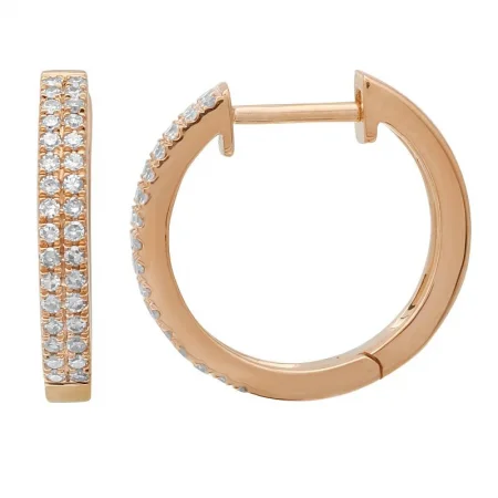 Sleek Hoop Earrings For Stylish Look-14K Rose Gold Double Row Diamond Huggie Earrings