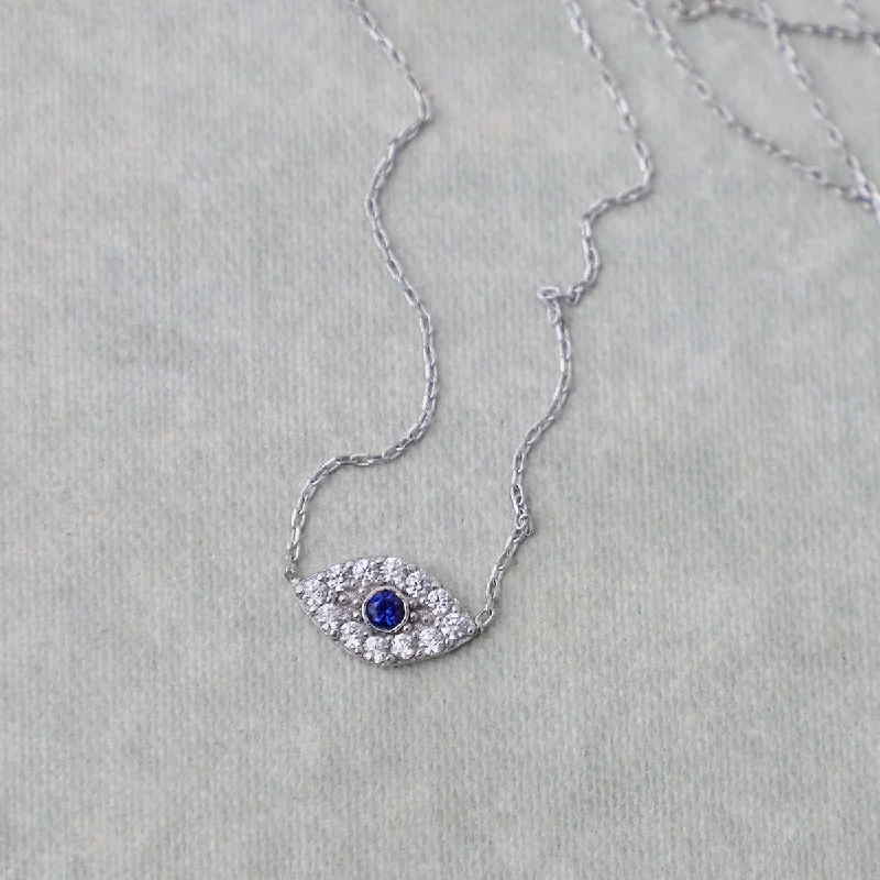 Silver Heart Necklaces For Romantic Gifts-Evil Eye CZ Necklace - Silver