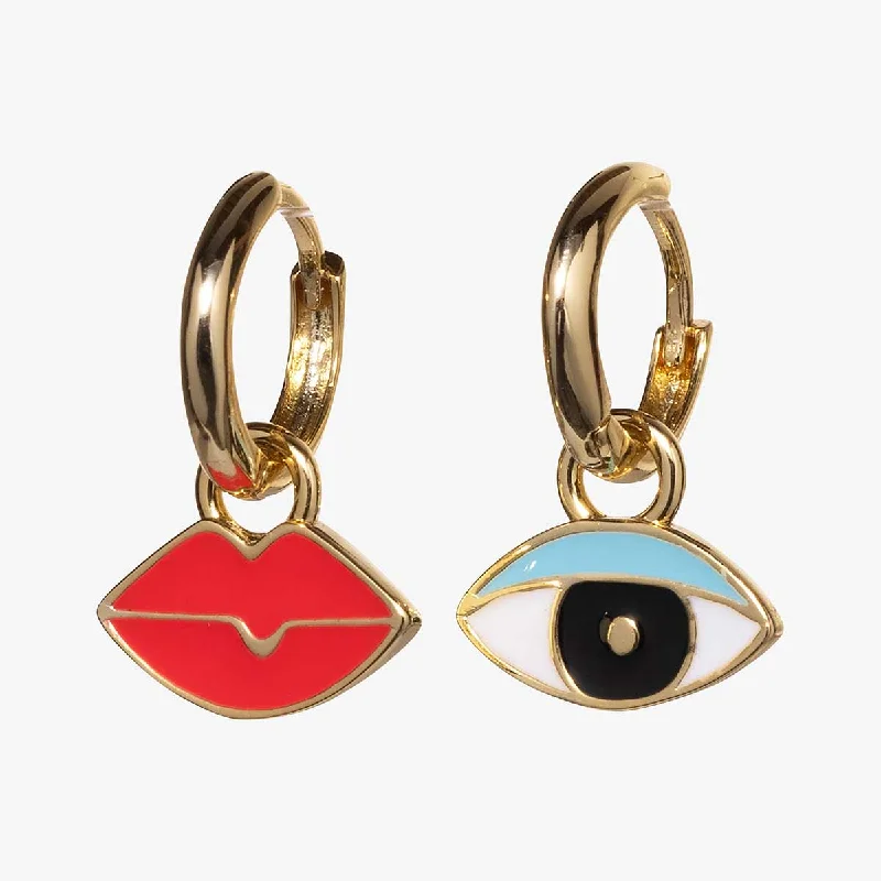 Colorful Earrings For Happy Vibes-Eyes & Lips Hoop Earrings